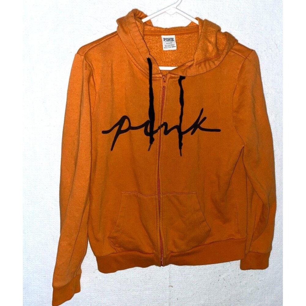 Victoria Secret Pink Full Zip Logo Hoodie Sweatshirt Women's sz M Burnt Orange